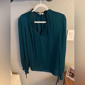 Milly Large Silk Green Blouse with ruffle hem and bows